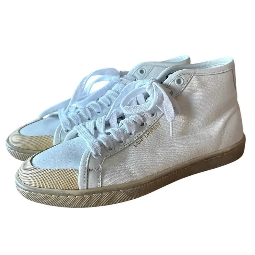 Saint Laurent White SL/39 Mid-Top Canvas Fashion Sneakers Size EU 36 US 6 - Picture 2 of 10